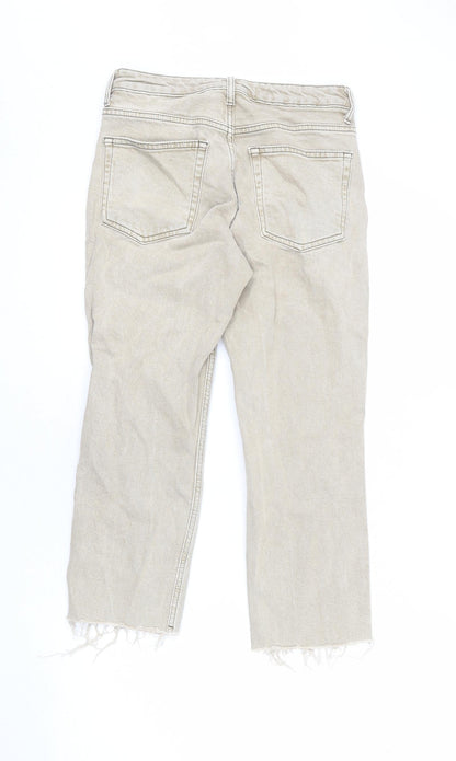 Topshop Womens Beige Cotton Straight Jeans Size 28 in L28 in Regular Zip - Distressed Hems