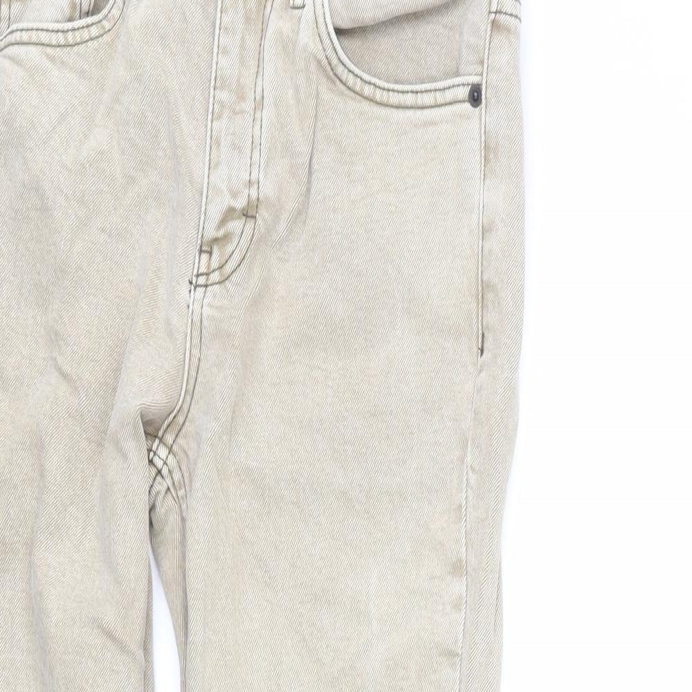 Topshop Womens Beige Cotton Straight Jeans Size 28 in L28 in Regular Zip - Distressed Hems