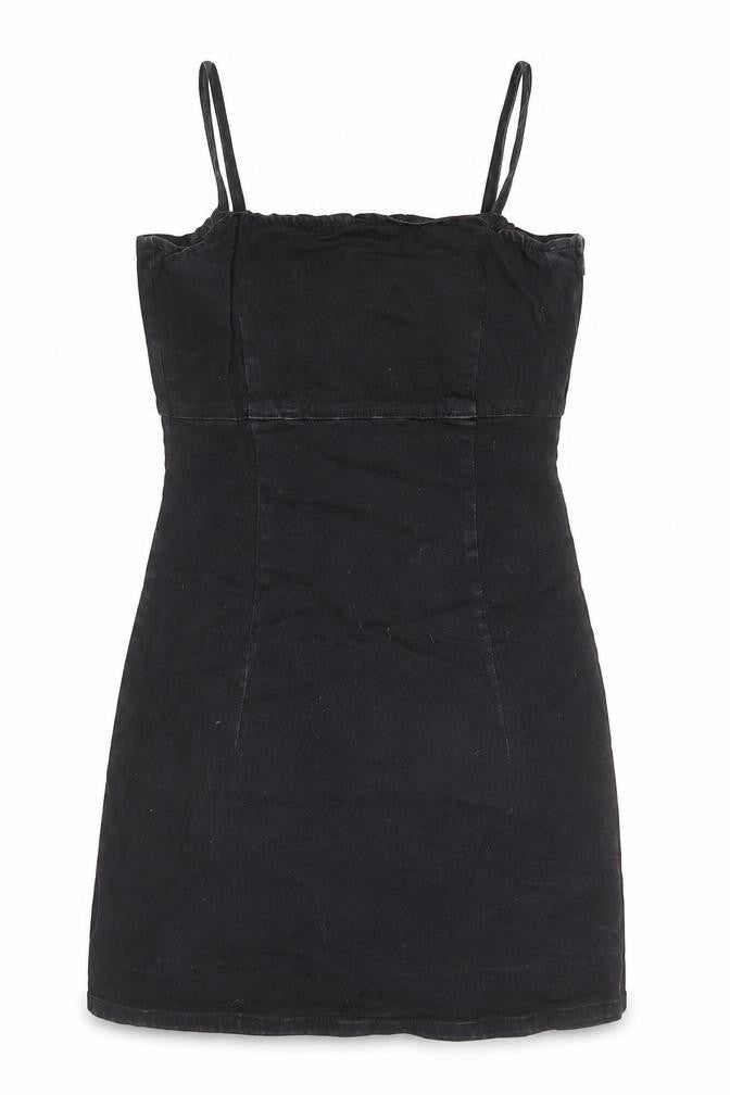 TRF Womens Black Cotton Pinafore/Dungaree Dress Size M Square Neck Zip
