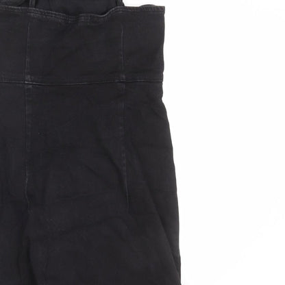 TRF Womens Black Cotton Pinafore/Dungaree Dress Size M Square Neck Zip
