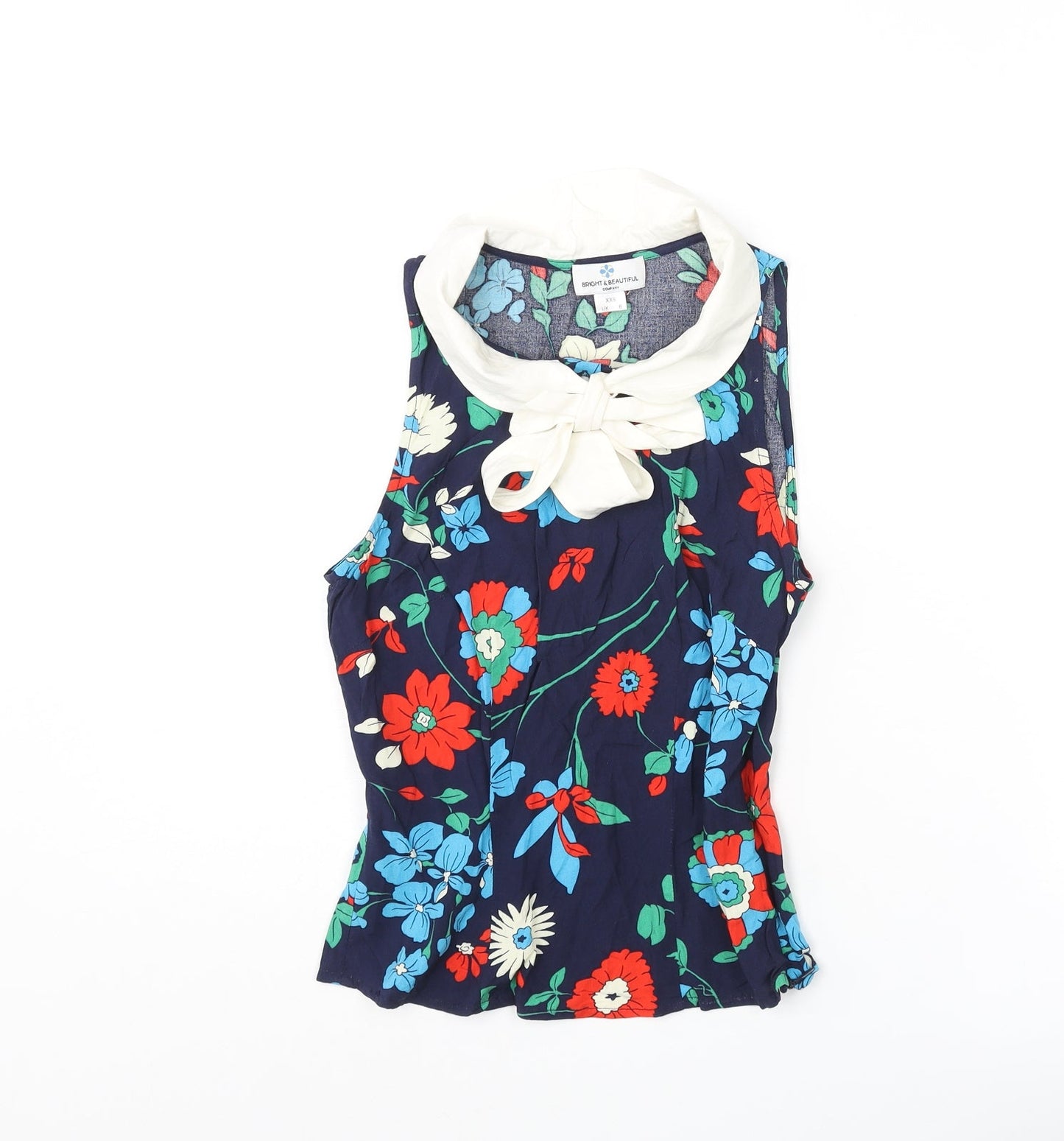 Bright and Beautiful Womens Blue Floral Cotton Basic Blouse Size 6 Collared - Neck Tie Detail