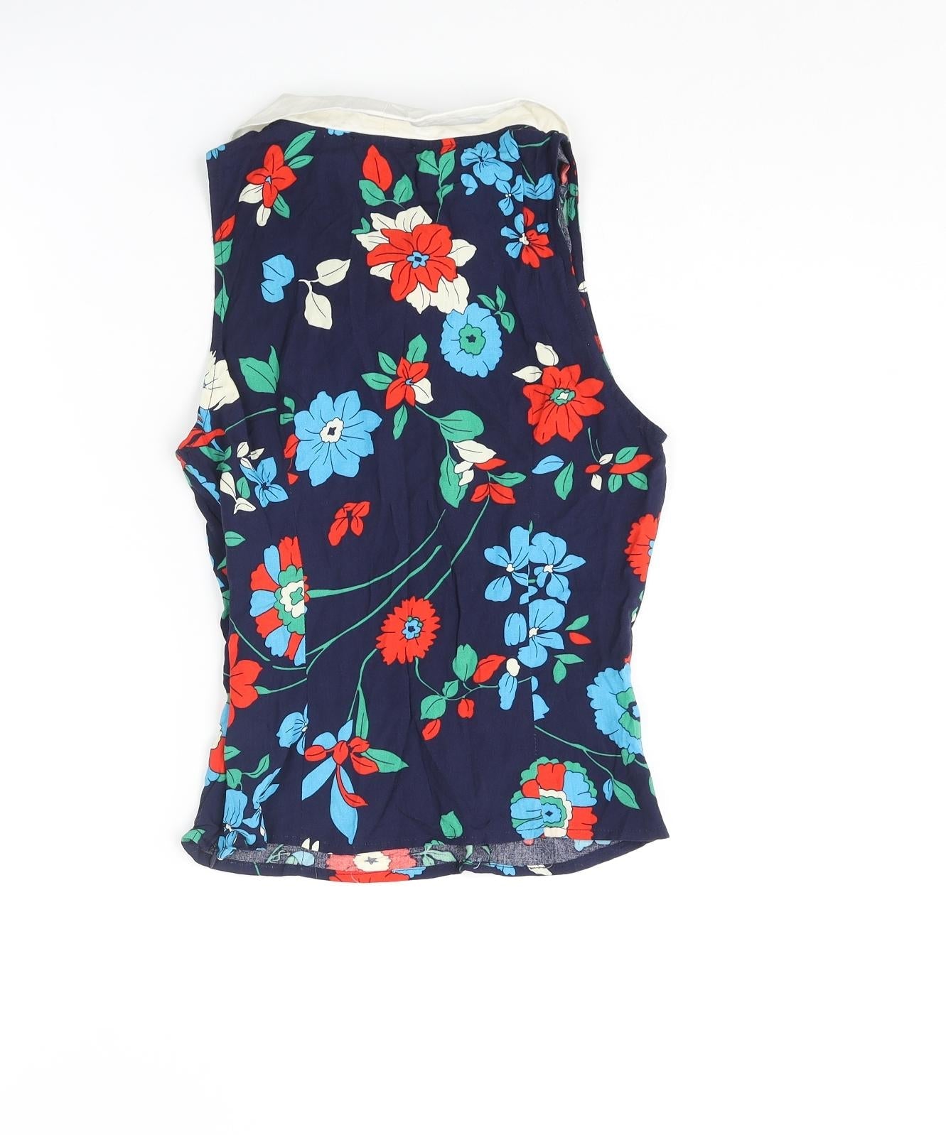 Bright and Beautiful Womens Blue Floral Cotton Basic Blouse Size 6 Collared - Neck Tie Detail