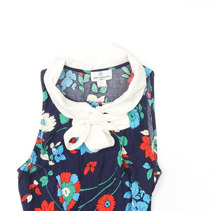 Bright and Beautiful Womens Blue Floral Cotton Basic Blouse Size 6 Collared - Neck Tie Detail
