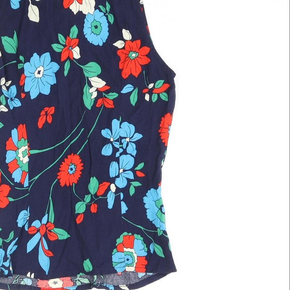 Bright and Beautiful Womens Blue Floral Cotton Basic Blouse Size 6 Collared - Neck Tie Detail