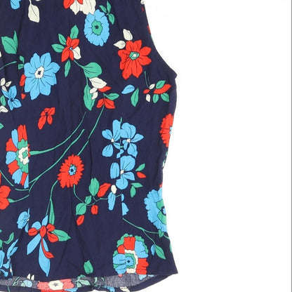 Bright and Beautiful Womens Blue Floral Cotton Basic Blouse Size 6 Collared - Neck Tie Detail