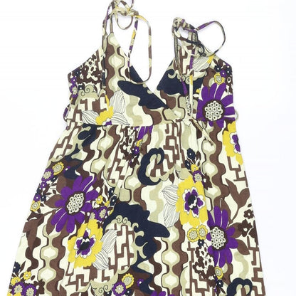 River Island Womens Multicoloured Geometric Viscose Tank Dress Size 8 V-Neck Tie - Floral Smocked