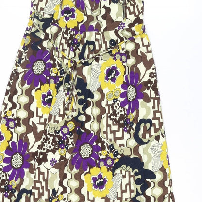 River Island Womens Multicoloured Geometric Viscose Tank Dress Size 8 V-Neck Tie - Floral Smocked