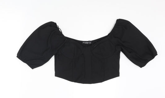Womens UK Size L Stradivarius Black Cropped Blouse