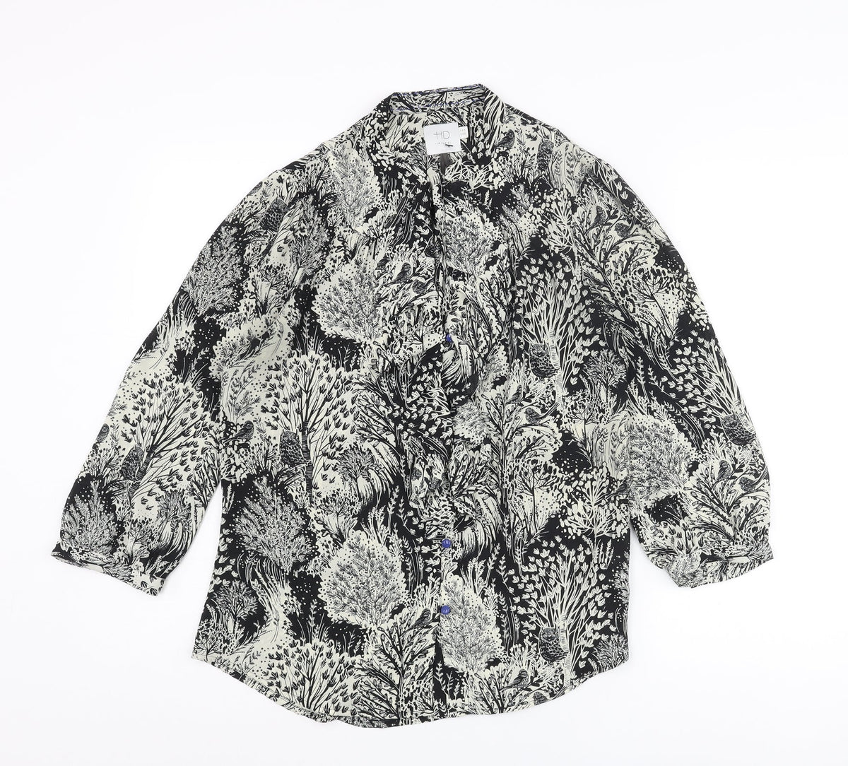 HD in Paris Womens Black Geometric Polyester Basic Blouse Size 10 V-Neck - Forest Owl Frill