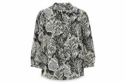 HD in Paris Womens Black Geometric Polyester Basic Blouse Size 10 V-Neck - Forest Owl Frill