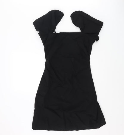 Zara Womens Black Viscose Mini Size XS Square Neck Zip - Cross Over Back