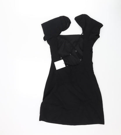 Zara Womens Black Viscose Mini Size XS Square Neck Zip - Cross Over Back