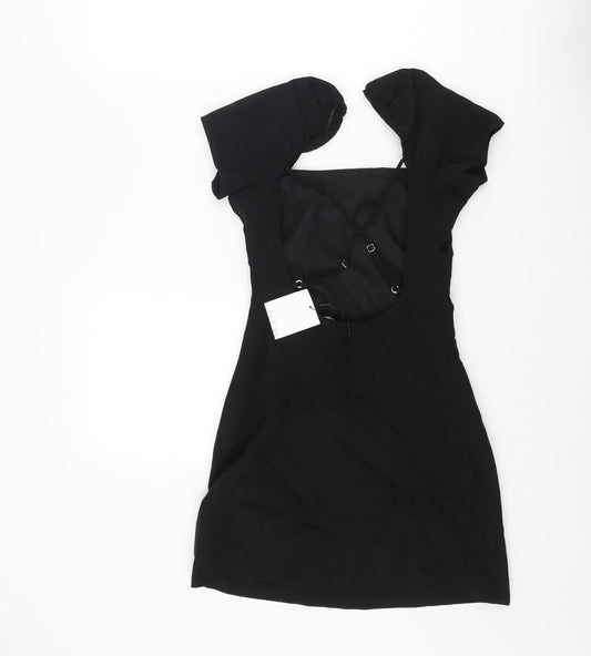 Zara Womens Black Viscose Mini Size XS Square Neck Zip - Cross Over Back
