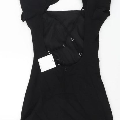 Zara Womens Black Viscose Mini Size XS Square Neck Zip - Cross Over Back
