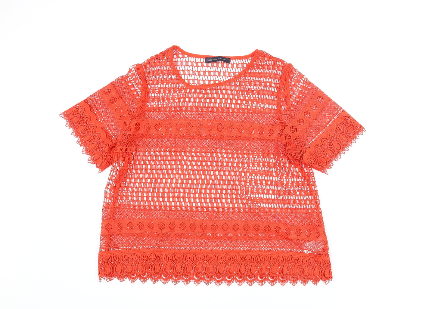 Womens UK Size 14 Marks and Red Basic T-Shirt