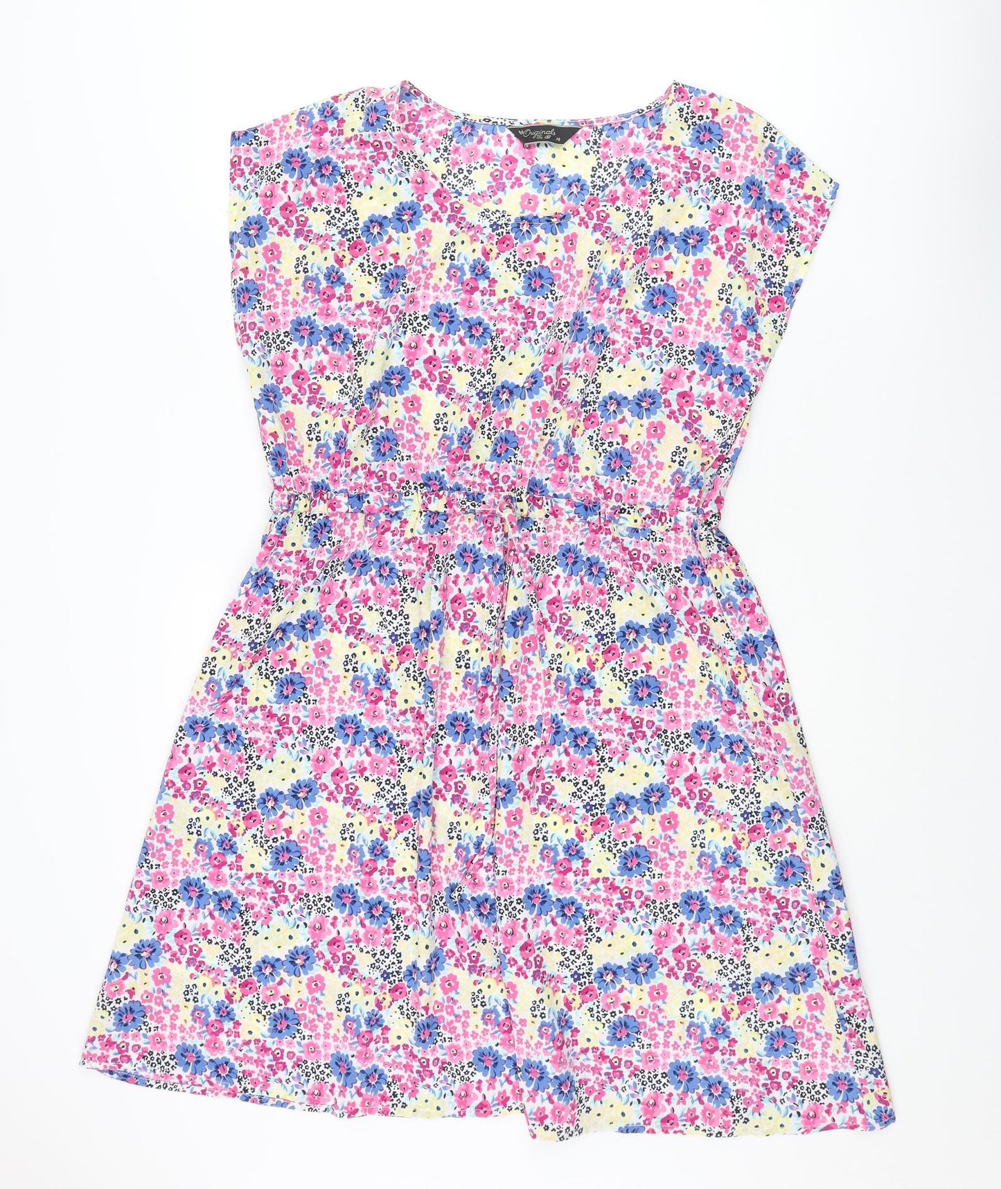 Originals Womens Multicoloured Floral Polyester A-Line Size 14 Round Neck Pullover - Drawstring Waist