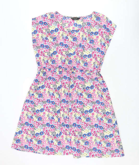 Originals Womens Multicoloured Floral Polyester A-Line Size 14 Round Neck Pullover - Drawstring Waist