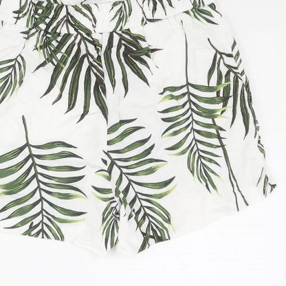 Carolina Belle Womens White Geometric Viscose Paperbag Shorts Size XS L3 in Regular Pull On - Leaf Print Belted