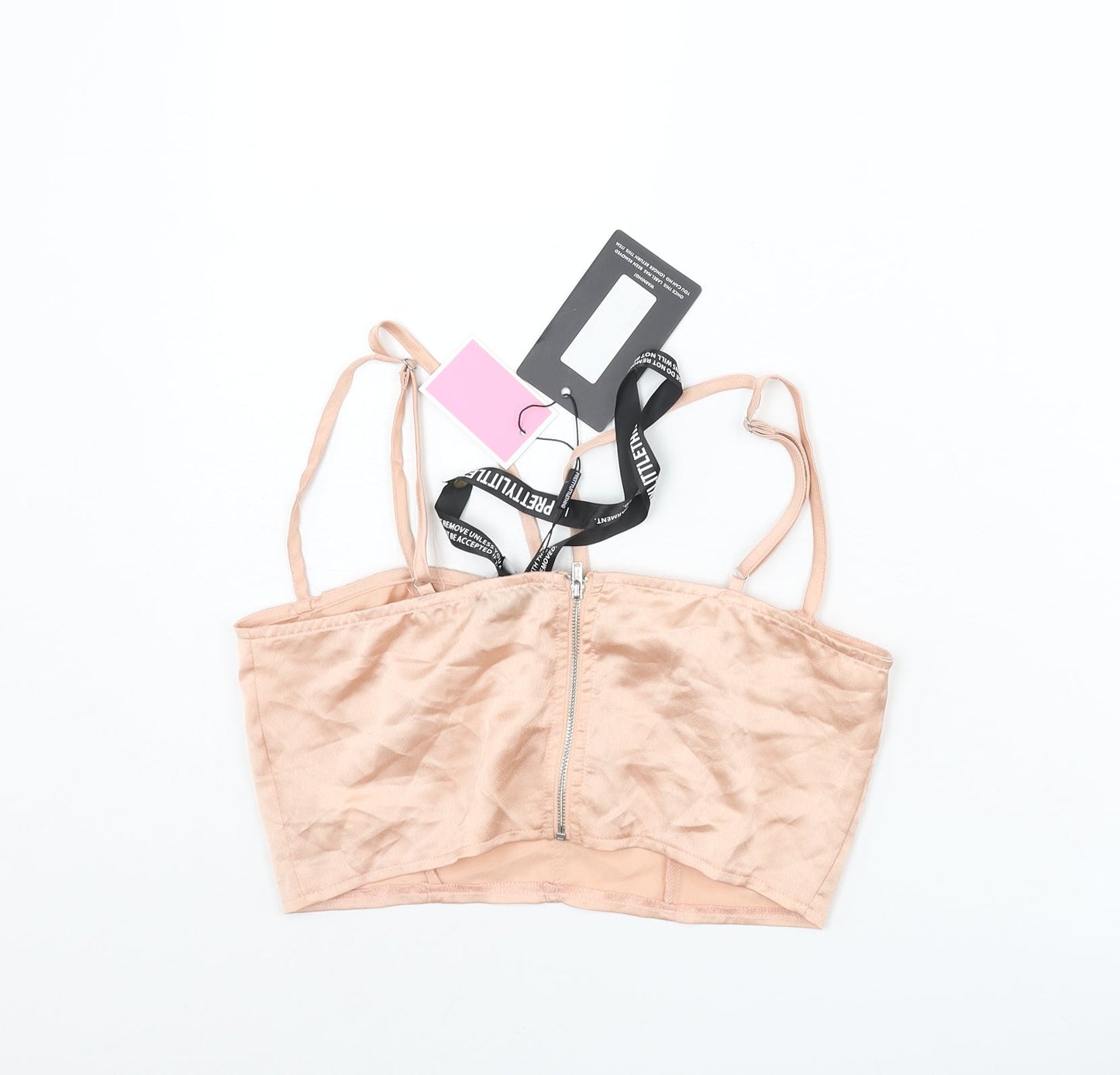 PRETTYLITTLETHING` Womens Pink Polyester Cropped T-Shirt Size 10 Sweetheart - Bralette