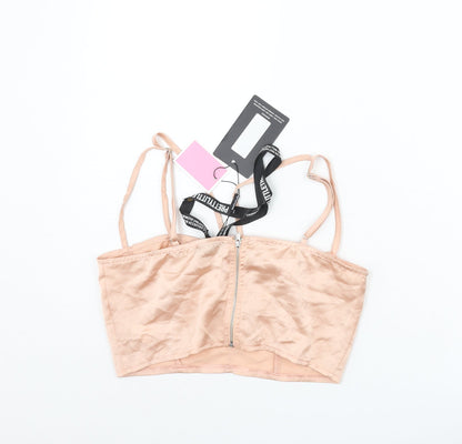 PRETTYLITTLETHING` Womens Pink Polyester Cropped T-Shirt Size 10 Sweetheart - Bralette