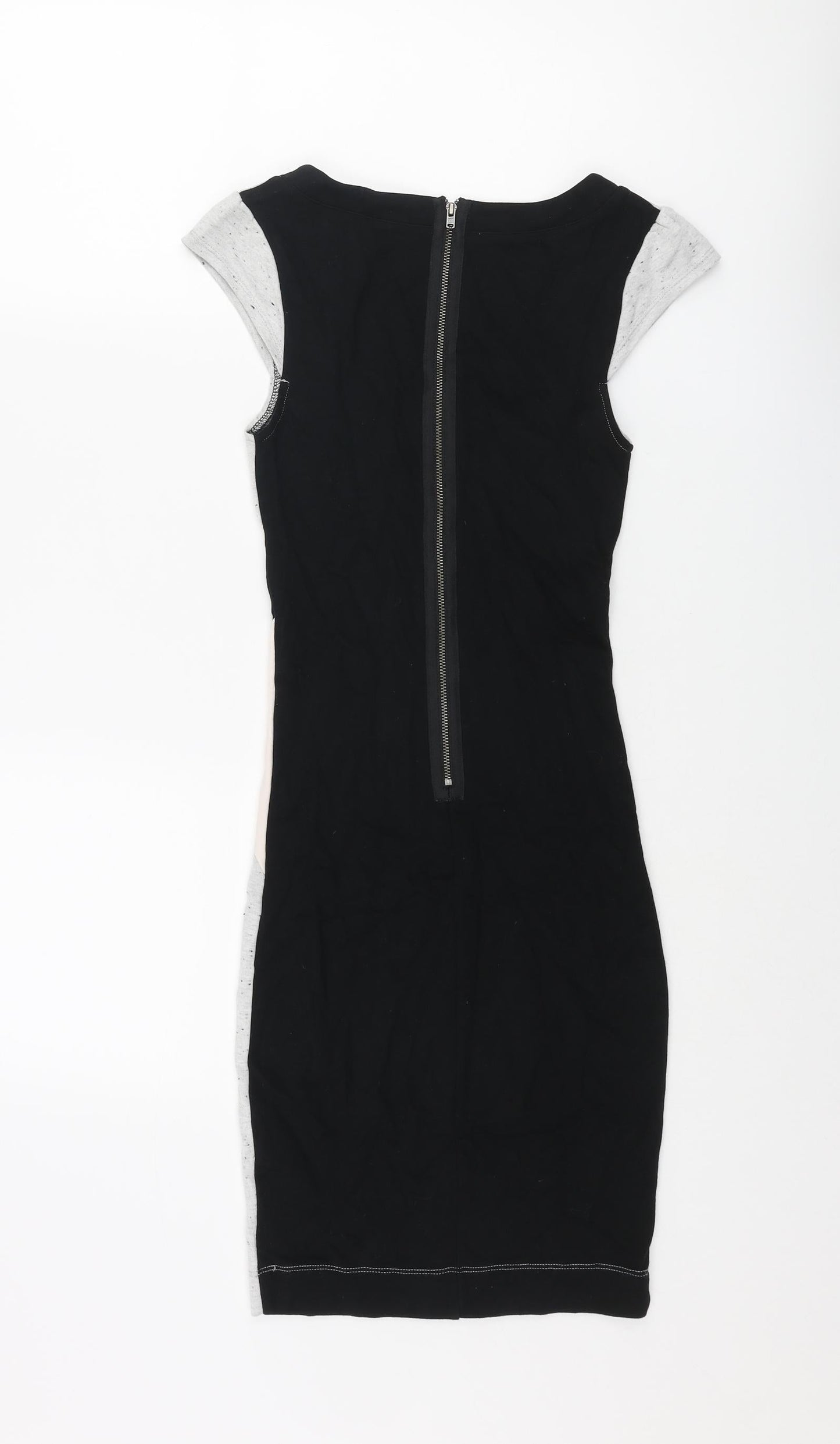 French Connection Womens Multicoloured Colourblock Viscose Bodycon Size 6 V-Neck Zip