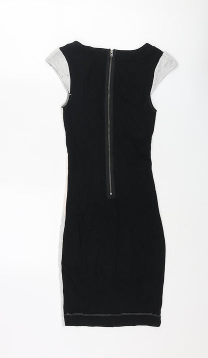 French Connection Womens Multicoloured Colourblock Viscose Bodycon Size 6 V-Neck Zip