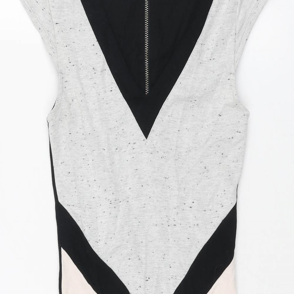 French Connection Womens Multicoloured Colourblock Viscose Bodycon Size 6 V-Neck Zip
