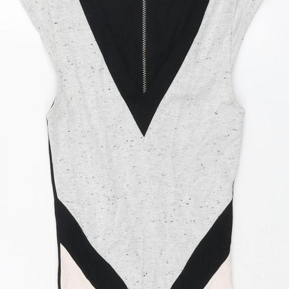 French Connection Womens Multicoloured Colourblock Viscose Bodycon Size 6 V-Neck Zip