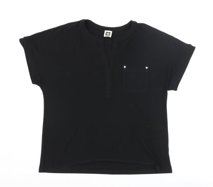 Anne Klein Womens Black Polyester Basic T-Shirt Size L V-Neck - Pocket Logo
