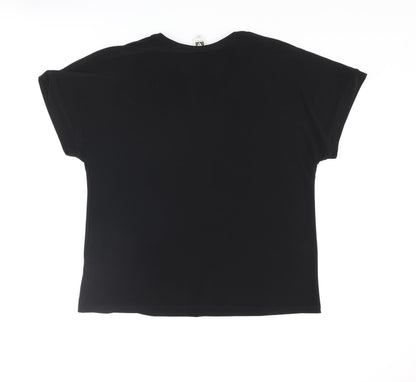 Anne Klein Womens Black Polyester Basic T-Shirt Size L V-Neck - Pocket Logo