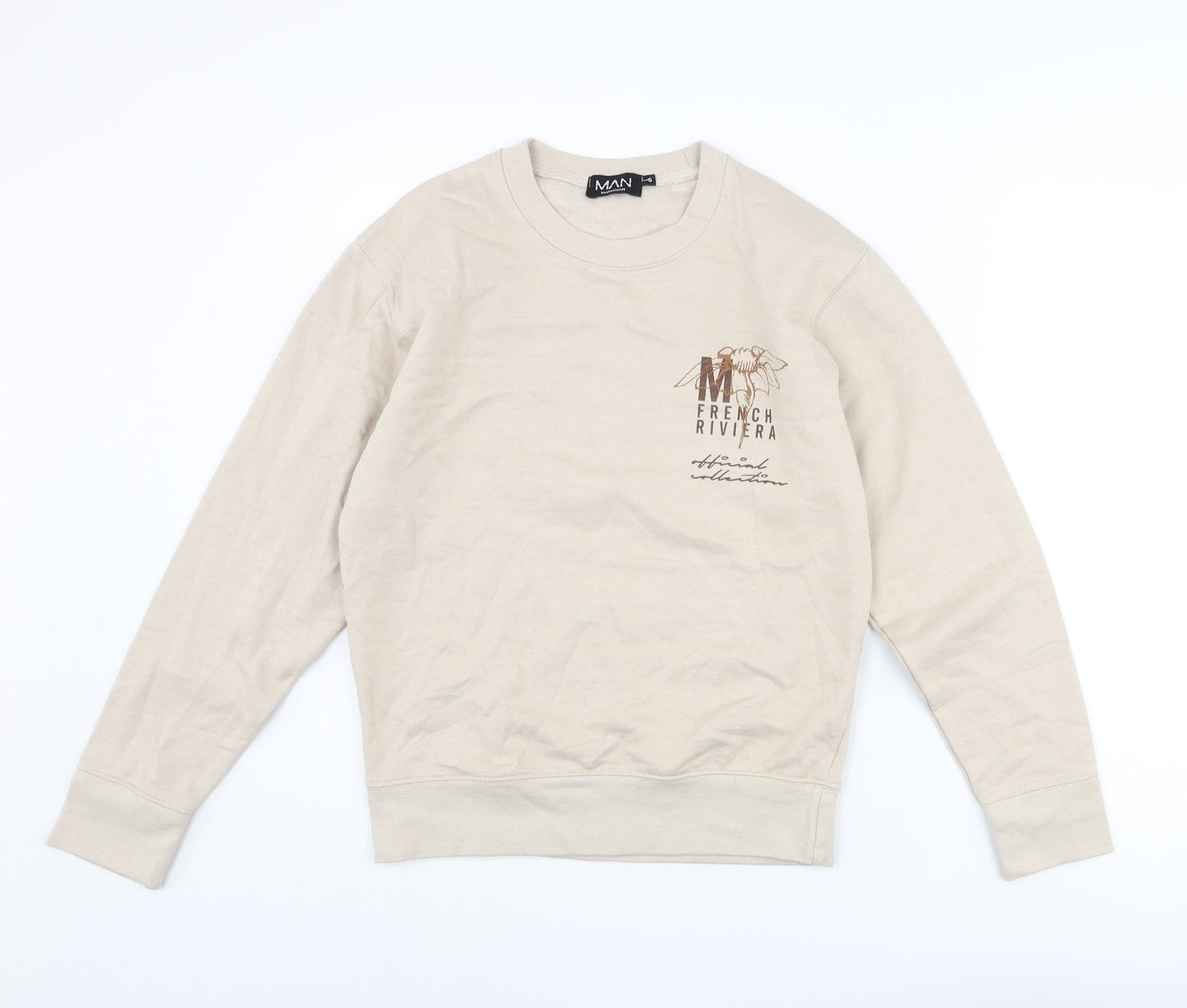 Mens UK Size S Boohoo Beige Pullover Sweatshirt