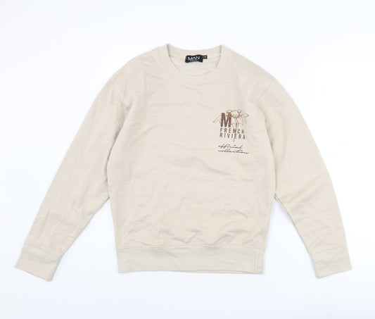 Mens UK Size S Boohoo Beige Pullover Sweatshirt