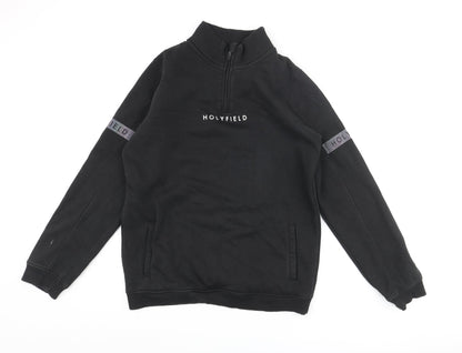 Holyfield Boys Black Cotton Pullover Sweatshirt Size 14 Years Zip - Front Logo Reflective Tape Sleeve