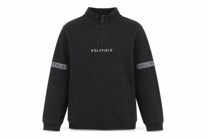 Holyfield Boys Black Cotton Pullover Sweatshirt Size 14 Years Zip - Front Logo Reflective Tape Sleeve