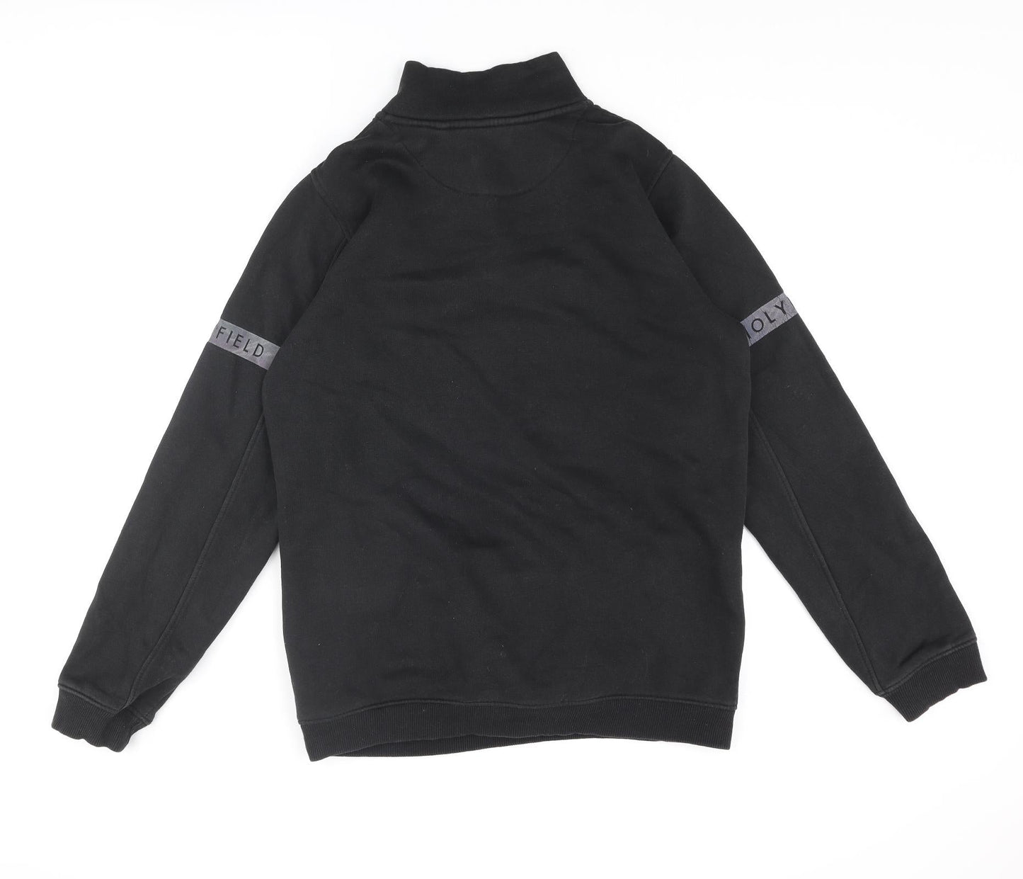Holyfield Boys Black Cotton Pullover Sweatshirt Size 14 Years Zip - Front Logo Reflective Tape Sleeve