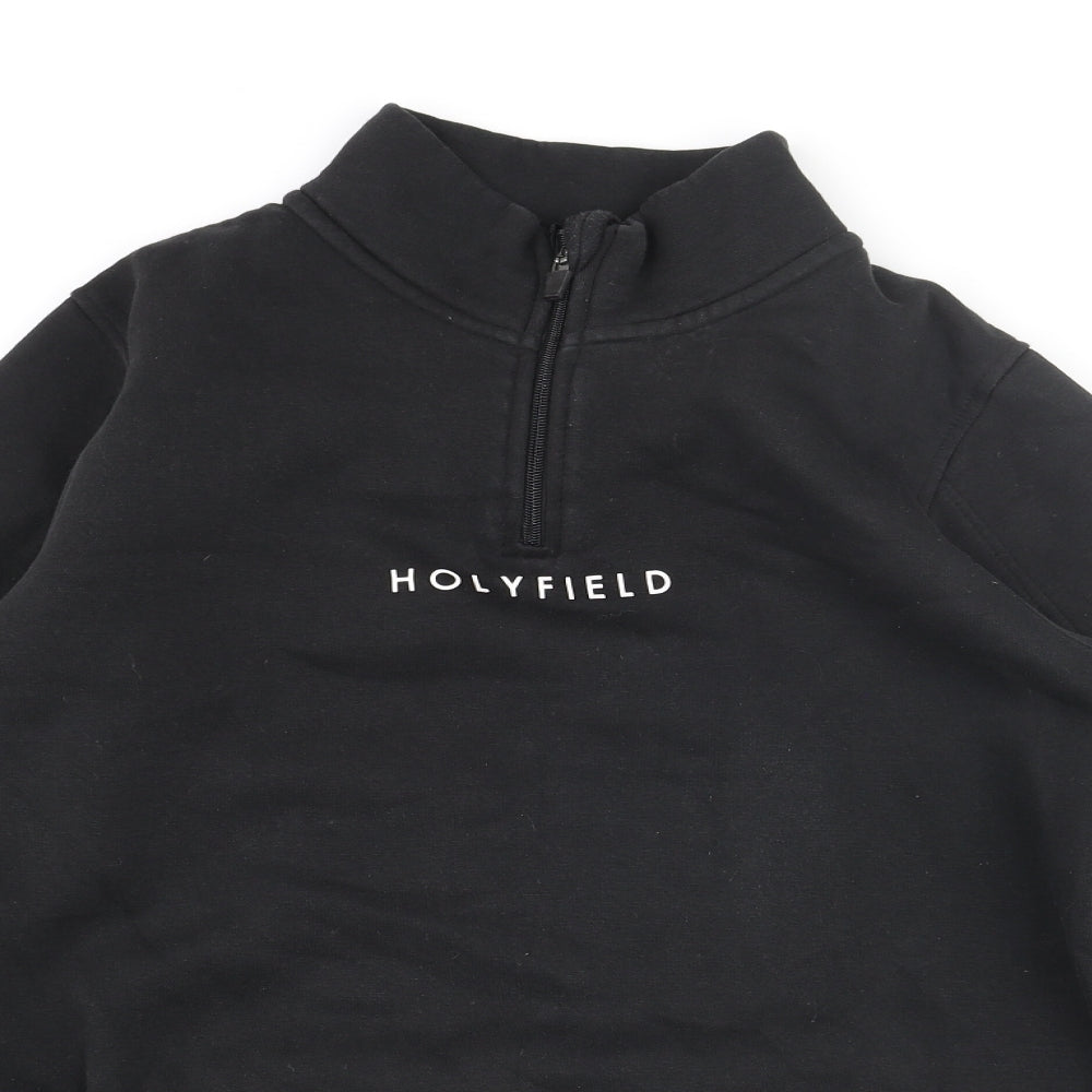 Holyfield Boys Black Cotton Pullover Sweatshirt Size 14 Years Zip - Front Logo Reflective Tape Sleeve