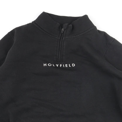 Holyfield Boys Black Cotton Pullover Sweatshirt Size 14 Years Zip - Front Logo Reflective Tape Sleeve