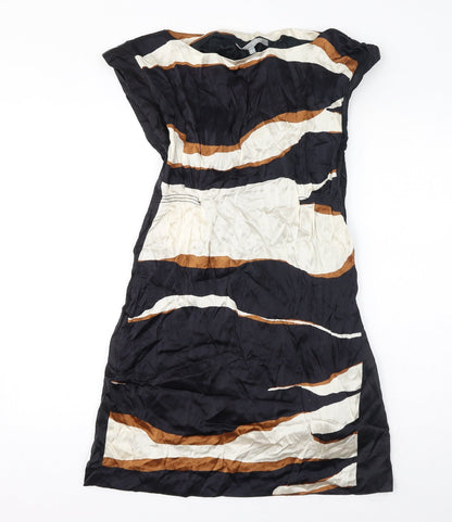 Zara Womens Black Geometric Viscose A-Line Size M Boat Neck Zip