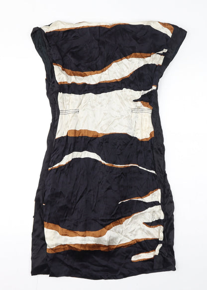 Zara Womens Black Geometric Viscose A-Line Size M Boat Neck Zip