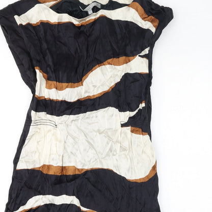 Zara Womens Black Geometric Viscose A-Line Size M Boat Neck Zip