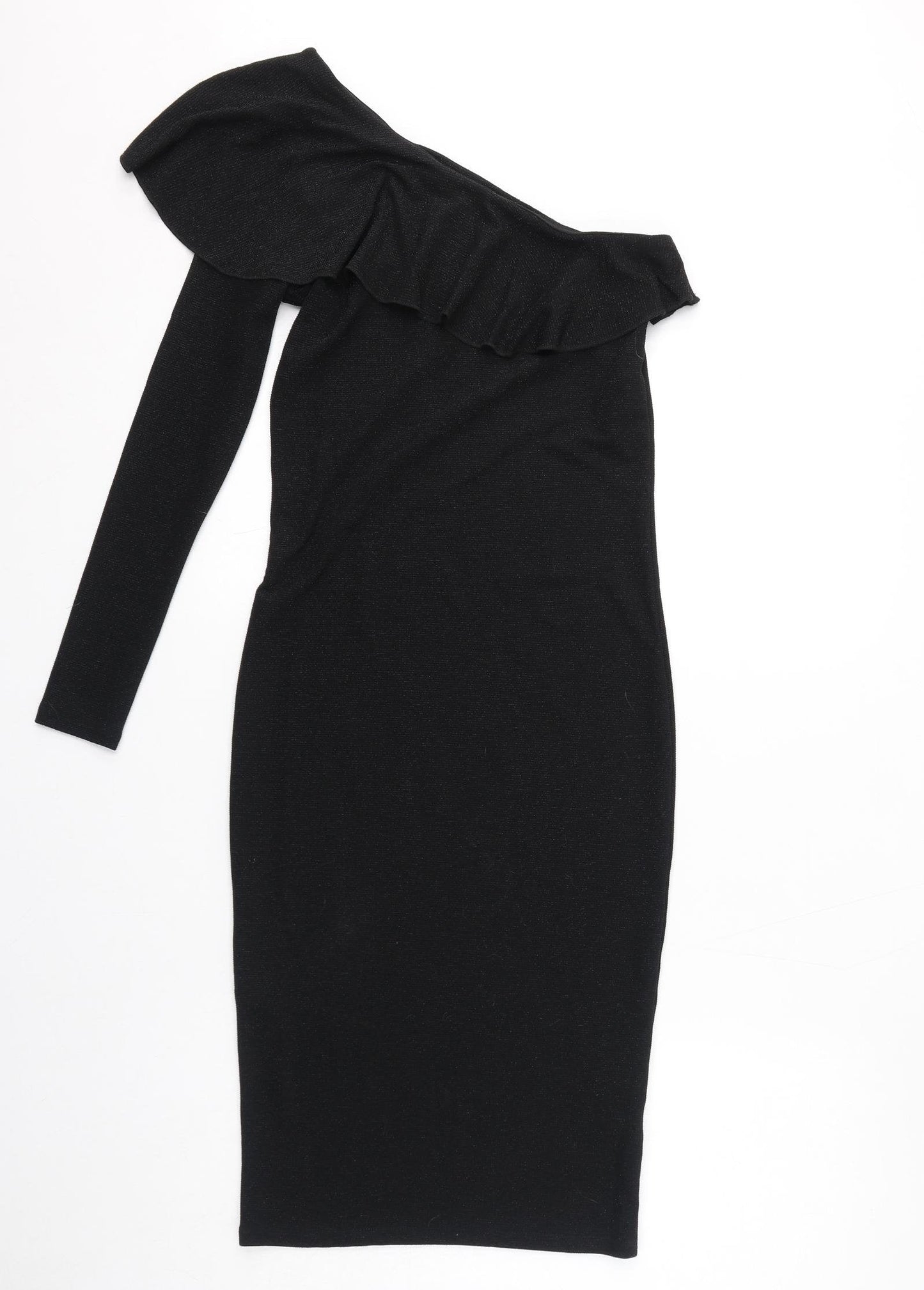 NEXT Womens Black Nylon Pencil Dress Size 8 One Shoulder Pullover - Sparkle