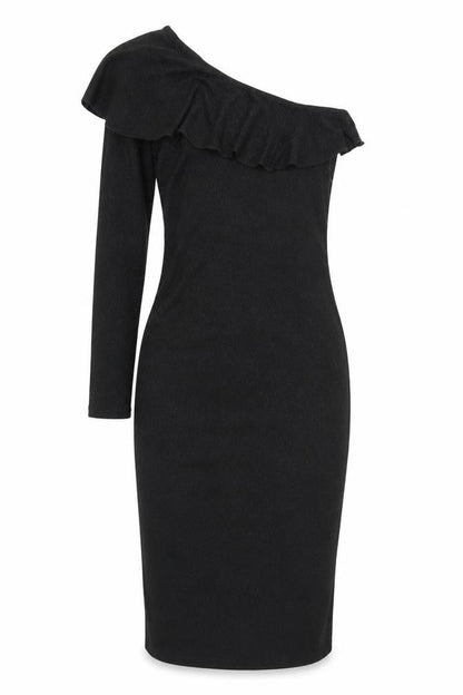 NEXT Womens Black Nylon Pencil Dress Size 8 One Shoulder Pullover - Sparkle