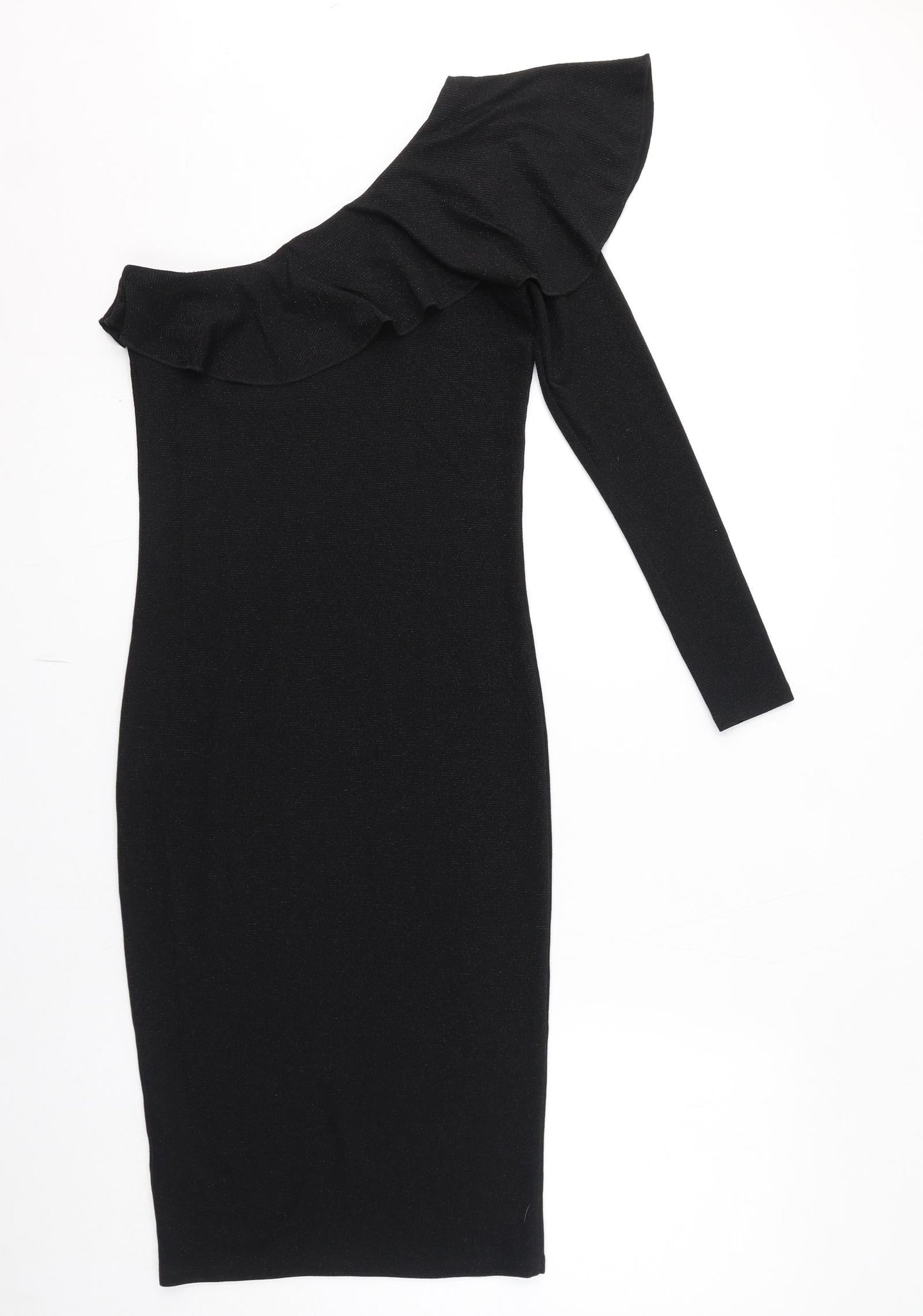 NEXT Womens Black Nylon Pencil Dress Size 8 One Shoulder Pullover - Sparkle