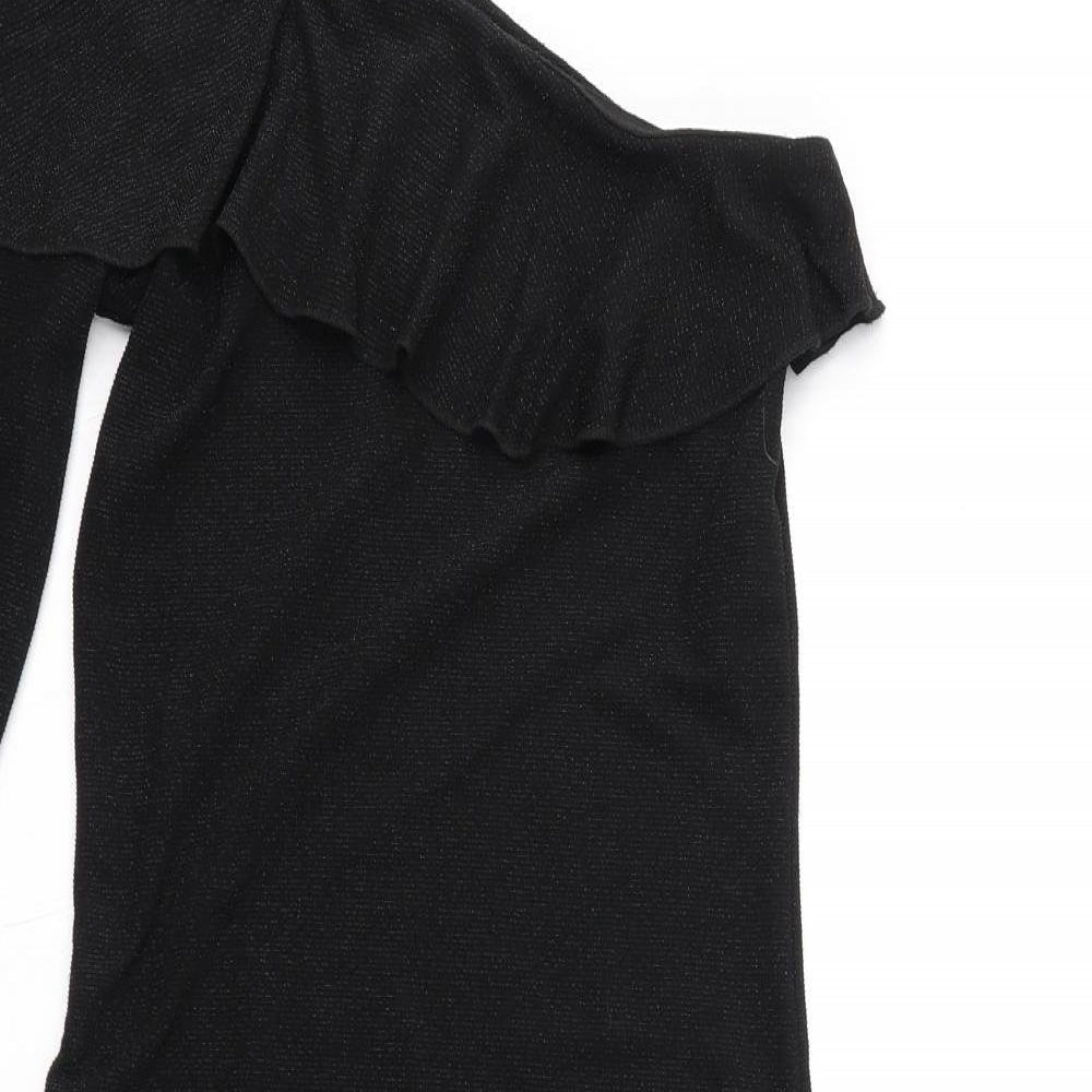 NEXT Womens Black Nylon Pencil Dress Size 8 One Shoulder Pullover - Sparkle