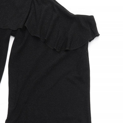 NEXT Womens Black Nylon Pencil Dress Size 8 One Shoulder Pullover - Sparkle