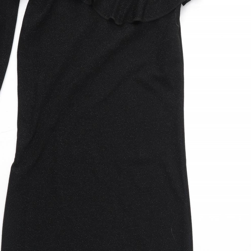 NEXT Womens Black Nylon Pencil Dress Size 8 One Shoulder Pullover - Sparkle