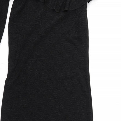 NEXT Womens Black Nylon Pencil Dress Size 8 One Shoulder Pullover - Sparkle