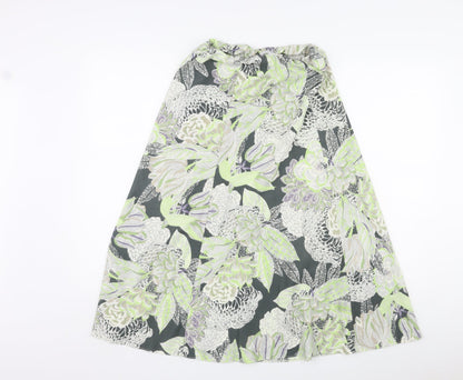 Marks and Spencer Womens Green Floral Polyester A-Line Skirt Size 8