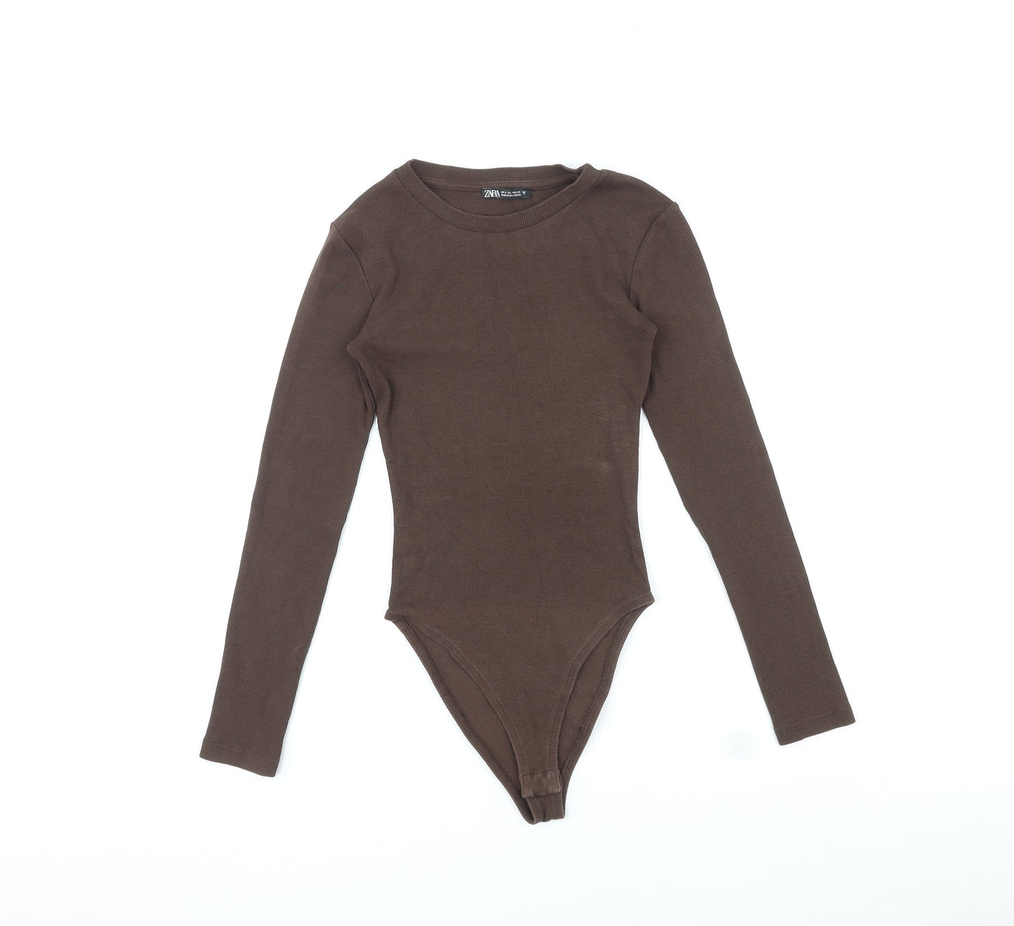 Zara Womens Brown Polyester Bodysuit One-Piece Size S Snap