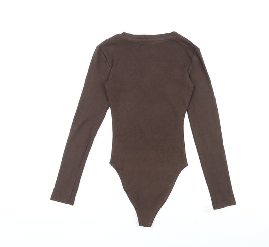 Zara Womens Brown Polyester Bodysuit One-Piece Size S Snap
